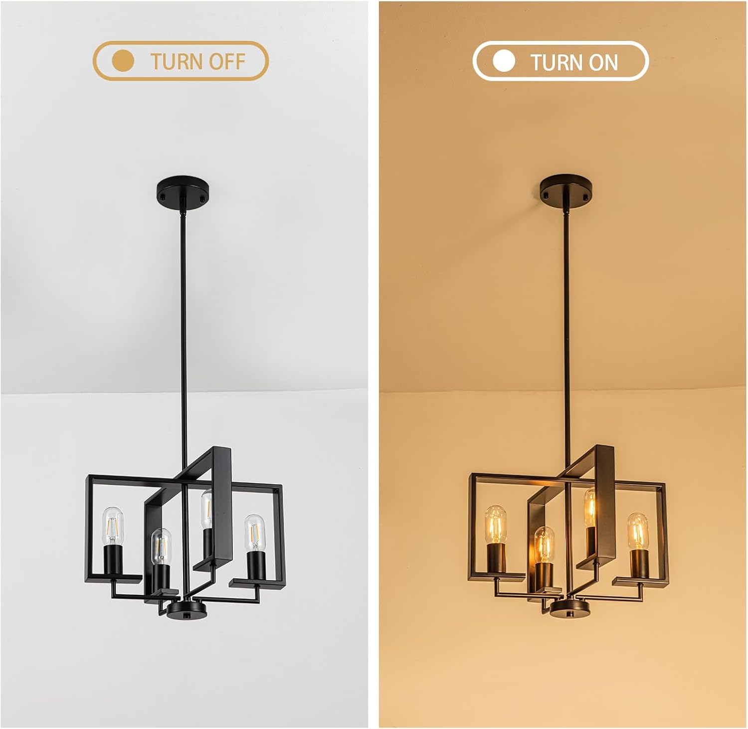 Modern Chandeliers for Dining Room, Black Farmhouse Chandelier, 4 Lights Industrial Pendant Light Fixture Adjustable Hanging Lights for Living Room Entryway Kitchen (Black, 16.14【4 Lights】)